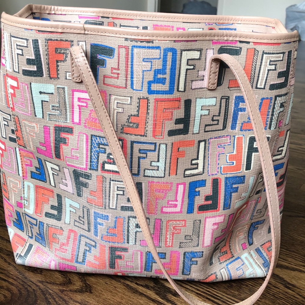 Fendi Multicolor FF Logo Tote - Beige, Pink, Blue, Black, Orange - Picture 2 of 13